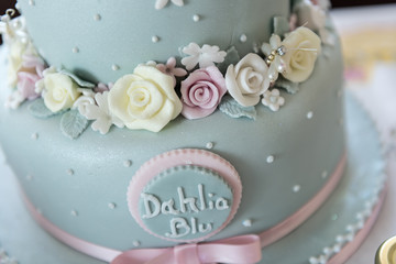 Christening Cake with icing and floral decoration