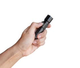 Close-up a small flashlight isolated on white background.
