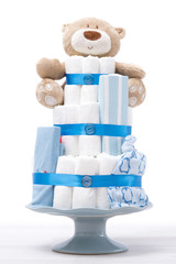A nappy cake displayed isolated on white background 