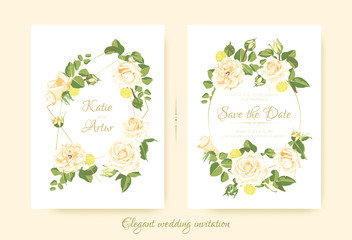 Elegant Vintage Wedding Cards with Roses.