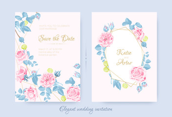 Fototapeta na wymiar Wedding Cards with Floral Composition.
