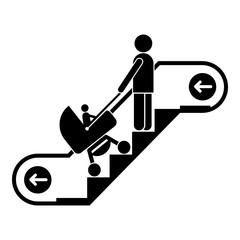 Woman baby pram escalator icon. Simple illustration of woman baby pram escalator vector icon for web design isolated on white background