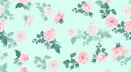 Vintage Roses, Seamless Floral Pattern.