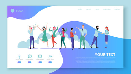 Landing page for site or web page template for corporate projects with people, icons and space for text.