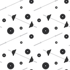 Barbell and weightlifting seamless pattern. Vector.