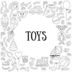 Cute children toys doodle line vector  design