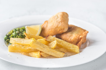 Portion of fish and chips