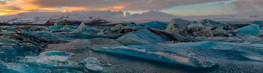 Ice floes on Jokulsarlon lake, a famous glacier lagoon in Vatnajokull National Park, Iceland