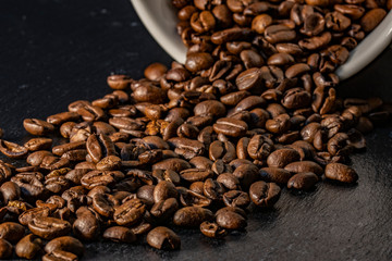 coffee beans and a cup