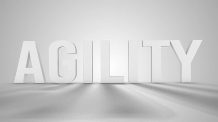 Spinning 3d white Agility text on grey