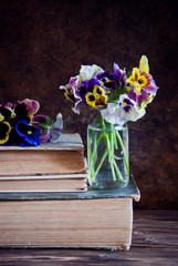 Pansies and old books