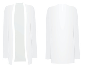 Women white cardigan. front open. vector illustration