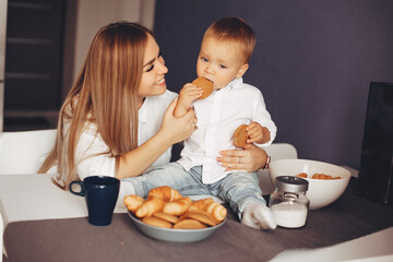 Mother with son at home