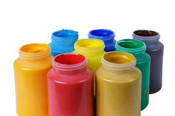 Acrylic paints in the plastic containers