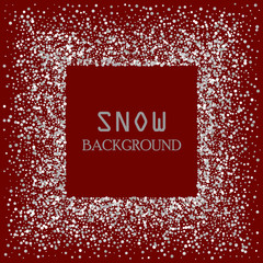 Falling glitter confetti. Vector silver dust, explosion on red background. Sparkling glitter border, festive frame.