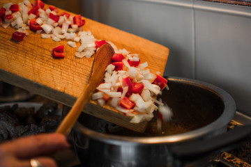 Preparing lunch for the family. Cooking in a kitchen.