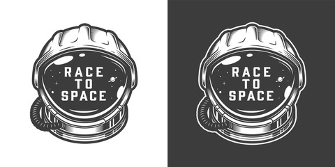 Vintage monochrome astronaut helmet space emblem