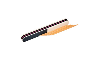 Nail file and nail sticks on white background