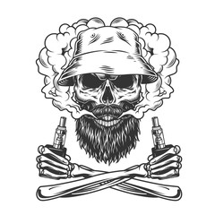 Bearded and mustached skull wearing panama hat
