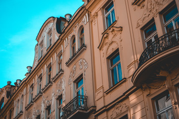 Ornate carved facade of a historic building Prague
