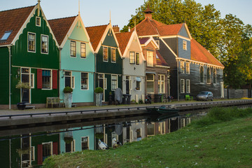 Image of beautiful old houses of Zaandamin early morning, province North Holland, Netherlands, Europe