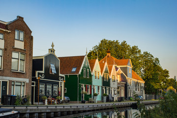 Beautiful authentic facades of houses of old town Zaandam, Holland