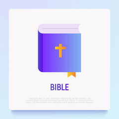 Bible with christian cross. Flat gradient icon. Modern vector illustration.
