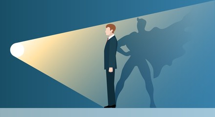 Talent headhunting. Sucsess leader like superhero in spotlight, vector concept of business recruitment for new career