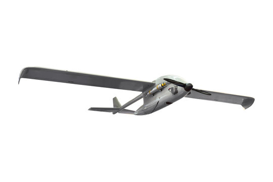 Military Strike Combat Unmanned Air Vehicle UAV Airplane Reconnaissance Spy Drone Isolated.