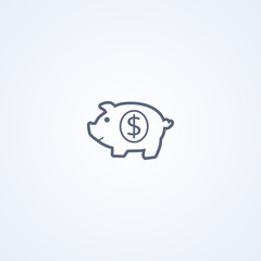 Money pig, vector best gray line icon