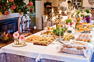 real buffet tables ready for an aperitif or appetizer