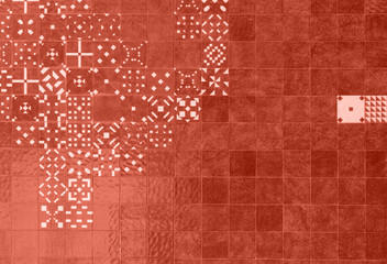 Living Coral color of the Year 2019. Ceramic tiles azulejo patterns from Portugal with coral in trendy color