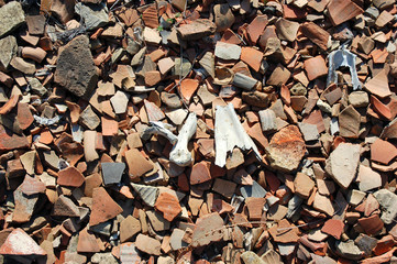 Fragments of ancient  pots,  bricks and bones