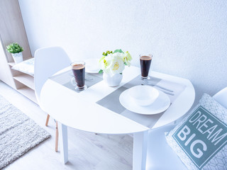 Details of a bright compact studio interior