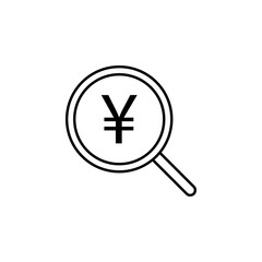 search, magnifier, yuan icon. Element of finance illustration. Signs and symbols icon can be used for web, logo, mobile app, UI, UX