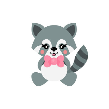cartoon cute raccoon with tie sits
