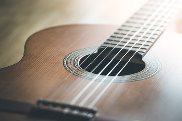 Classical guitar and strings, professional instrument