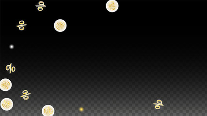 Luxury Vector Gold Percentage Sign Confetti on Transparent. Percent Sale Background. Business, Economics Print. Discount Illustration. Promotion Poster. Black Friday Banner. Special offer Template.