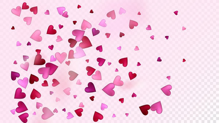 Realistic Hearts Vector Confetti. Valentines Day Tender Pattern. Elegant Gift, Birthday Card, Poster Background Valentines Day Decoration with Falling Down Hearts Confetti. Beautiful Pink Design
