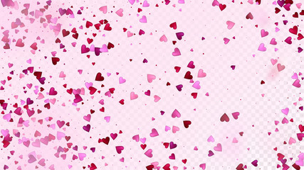 Flying Hearts Vector Confetti. Valentines Day Wedding Pattern. Beautiful Pink Frame Valentines Day Decoration with Falling Down Hearts Confetti. Trendy Gift, Birthday Card, Poster Background
