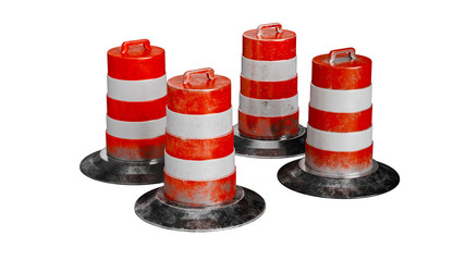 Traffic barrier danger warning, cylinder isolated, set. 3D rendering