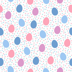 Easter seamless pattern with colorful eggs and confett