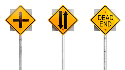 Sign traffic road symbol yellow, isolated background, close view. 3D rendering
