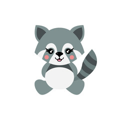 cartoon cute raccoon sits