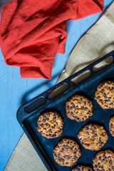 Oats cookies with chocolate chips and hazelnuts