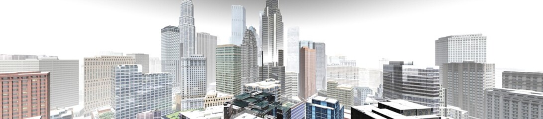 Cityscape panorama, modern city, high-rise buildings