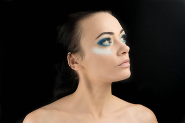 Fototapeta premium beautiful woman with make-up. Blue makeup.