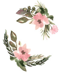 watercolor frame with fowers and leaves, flowers bouquets