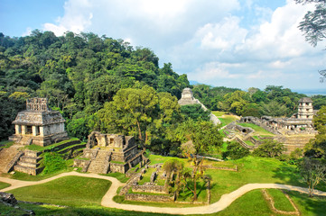 Temples of the Cross group in Palenque, Mexico - obrazy, fototapety, plakaty