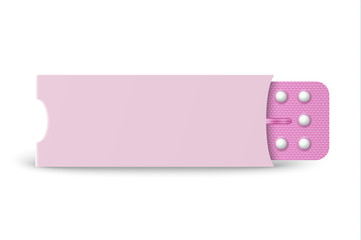Vector Realistic Packaging of Birth Control Pills in Blister Closeup Isolated. Contraceptive Pill, Hormonal Tablets. Design Template of Women Drugs for Mockup. Planning Pregnancy. Front View